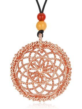 Spiritual Tensor Ring Necklace with Red Agate & Yellow Jade Beads for Meditation